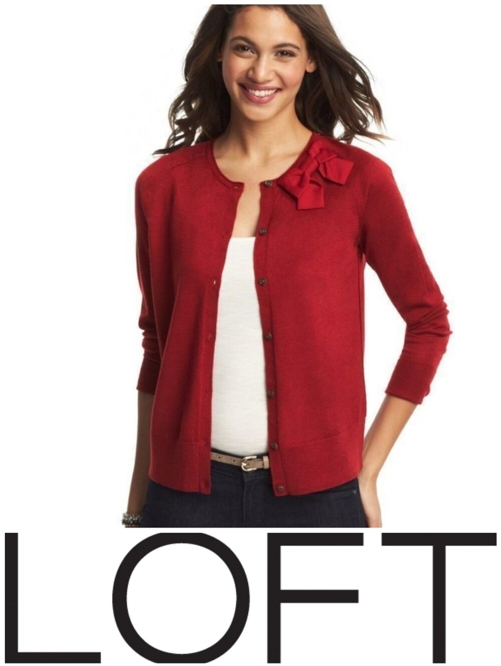 NWOT Deep Red Cardigan with Bow